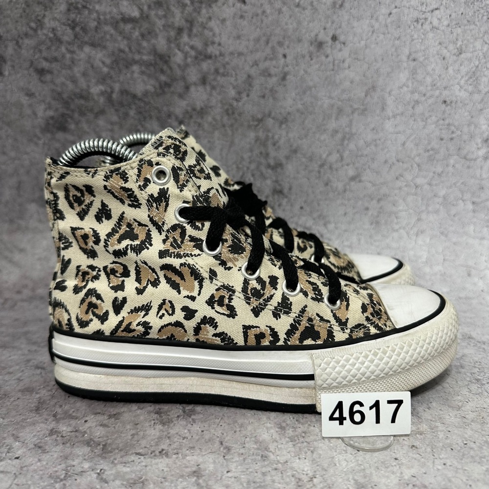 Converse Chuck Taylor All Star Eva Lift Kids 1 Brown Leopard Platform Sneakers